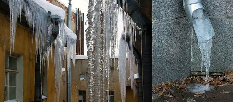 Наледь в трубах и желобах